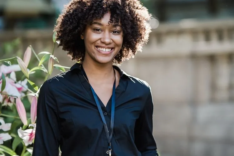 Smiling client outdoors